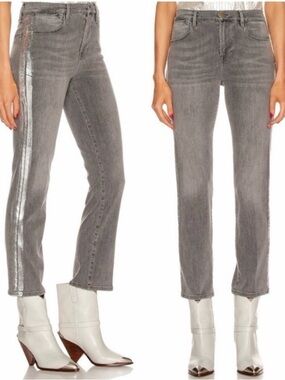 Frame Le High Straight Foil Tux Jeans Gray 27 Ankle Stretch Revolve Denim